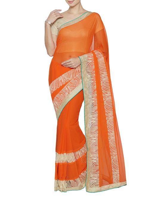 orange chiffon bordered saree with blouse - 13730277 - Very Small Image - 1