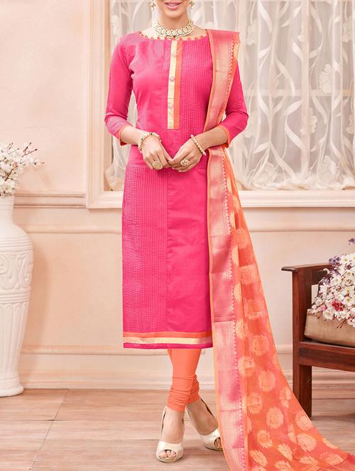 pink cotton solid churidaar suit dress material - 13731690 - Very Small Image - 1