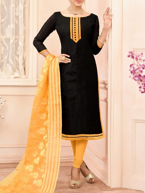 orange cotton solid churidaar suit dress material - 13731692 - Very Small Image - 1