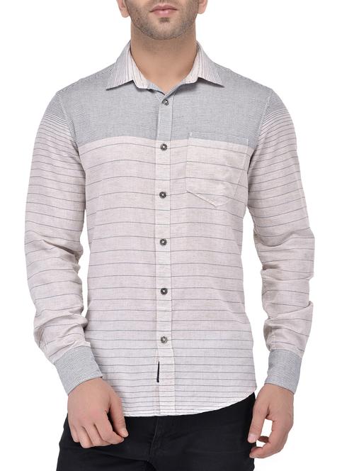 beige cotton casual shirt - 13733532 - Very Small Image - 1