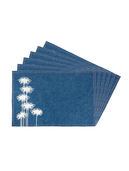 blue cotton denim set of 6 placemats for dining table - 13734233 - Very Small Image - 1