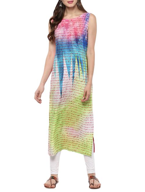 blue colored crepe straight kurta - 13736159 - Very Small Image - 1