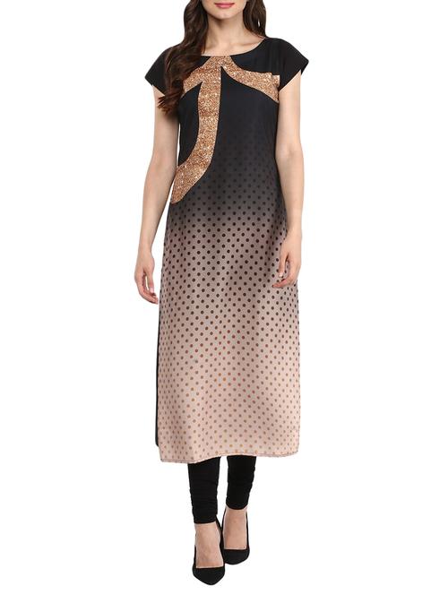 black colored crepe printed straight kurta - 13736173 - Very Small Image - 1
