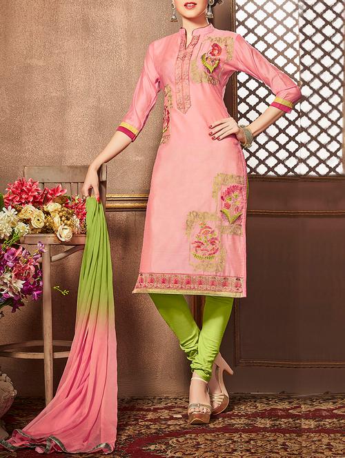 pink cotton embroidered churidaar suit dress material - 13736392 - Very Small Image - 1