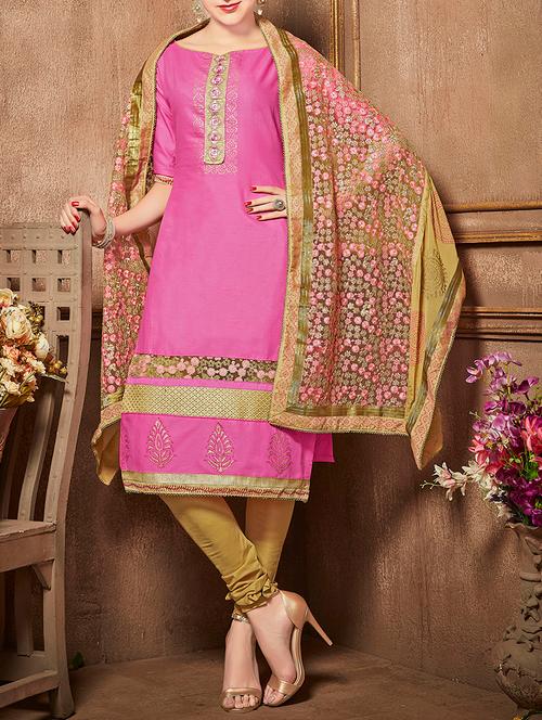 pink cotton embroidered churidaar suit dress material - 13736393 - Very Small Image - 1