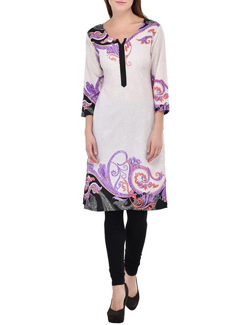off white crepe printed straight kurta - 13736916 - Very Small Image - 1