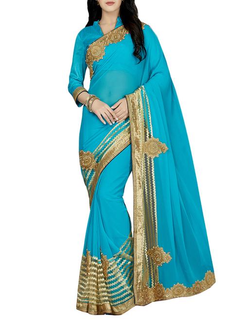 blue chiffon embroidered saree with blouse - 13736949 - Very Small Image - 1