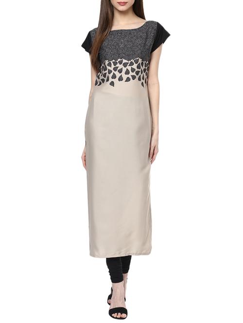 beige crepe printed long kurta - 13740299 - Very Small Image - 1