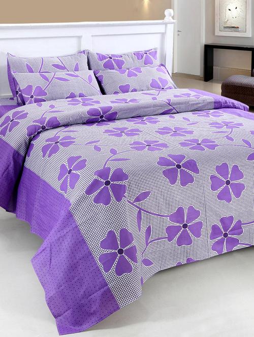 cotton floral print double bedsheet with two pillow covers - 13740300 - Very Small Image - 1
