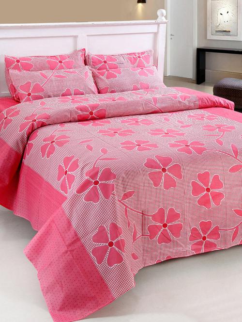 cotton floral print double bedsheet with two pillow covers - 13740320 - Very Small Image - 1