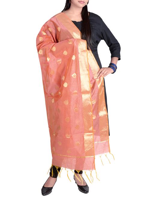 orange cotton blend banarasi dupatta with zari weaving - 13742361 - Very Small Image - 1