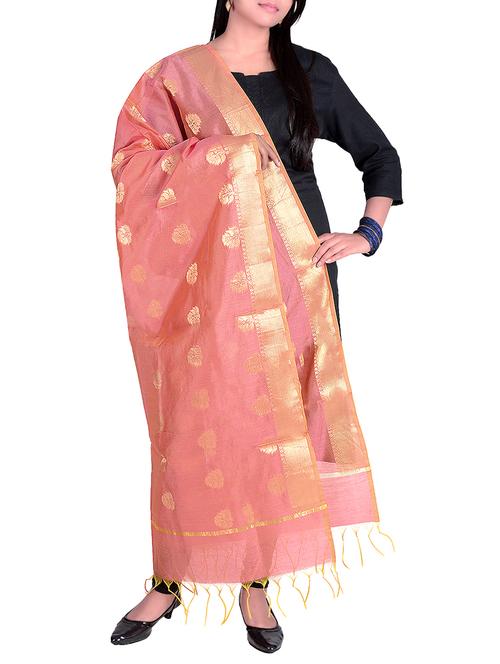orange cotton blend banarasi dupatta with zari weaving - 13742373 - Very Small Image - 1