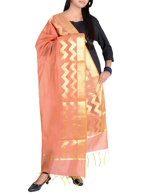 orange cotton blend banarasi dupatta with zari weaving - 13742381 - Very Small Image - 1