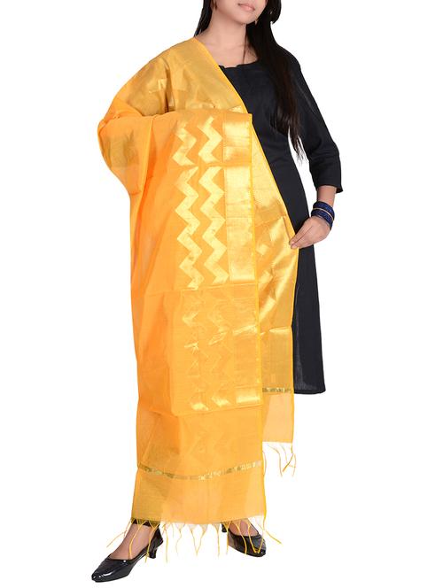 orange cotton blend banarasi dupatta with zari weaving - 13742384 - Very Small Image - 1