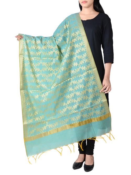 sky blue banarasi dupatta with zari weaving - 13742388 - Very Small Image - 1