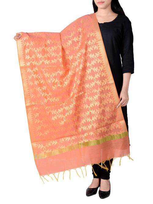orange banarasi dupatta with zari weaving - 13742389 - Very Small Image - 1