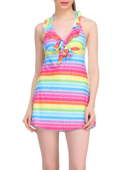 multicolored striped polyamide functional swimsuit - 13742739 - Very Small Image - 1