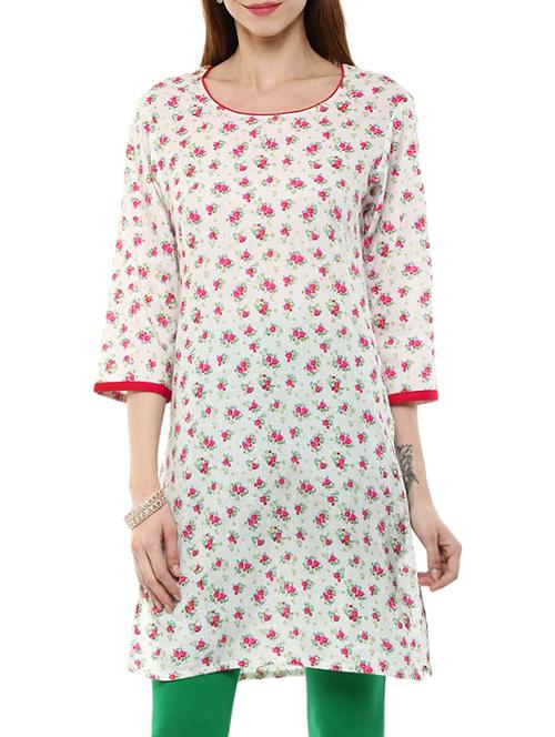 white cotton printed straight kurti - 13743485 - Very Small Image - 1