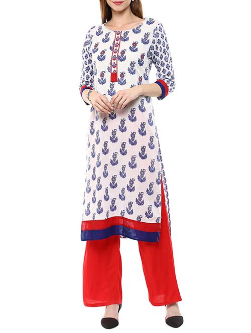 white cotton printed kurta bottom set - 13744167 - Very Small Image - 1