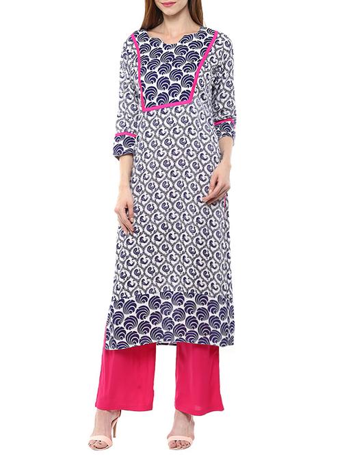 blue cotton printed kurta with pink palazzo set - 13744169 - Very Small Image - 1