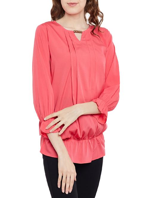 pleated key hole front blouson top - 13744553 - Very Small Image - 1