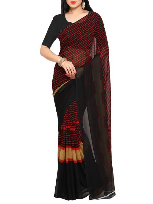 black & red georgette printed saree with blouse - 13744586 - Very Small Image - 1