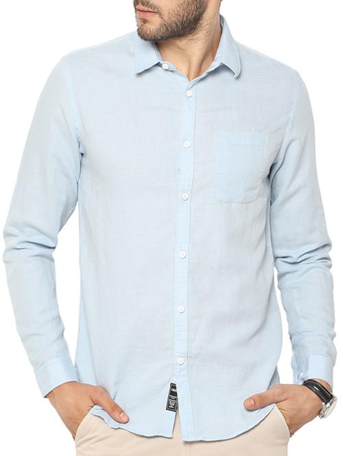solid light blue cotton casual shirt - 13744731 - Very Small Image - 1