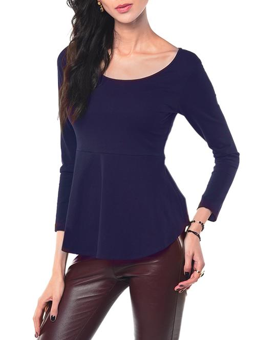 navy blue cotton lycra peplum top - 13744797 - Very Small Image - 1
