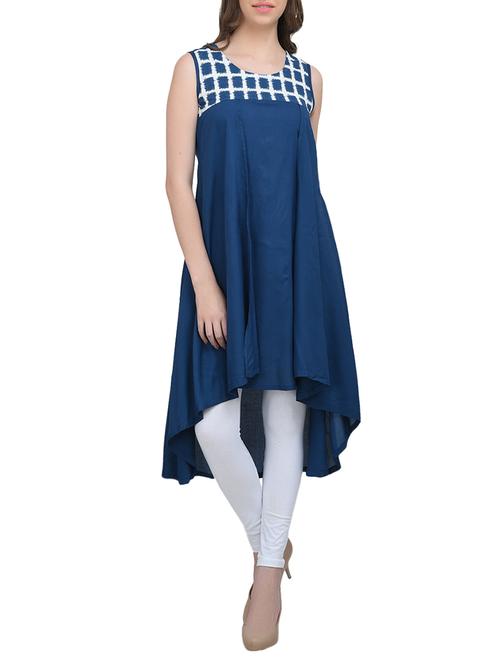 blue viscose highlow kurta - 13745984 - Very Small Image - 1