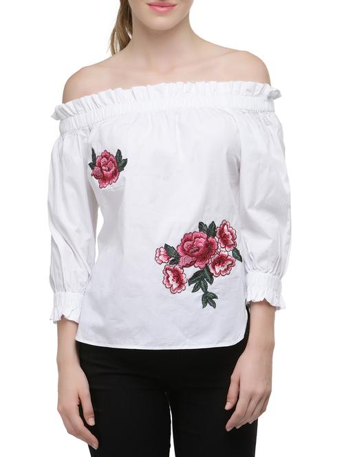 floral applique frill detailed bardot top - 13746569 - Very Small Image - 1