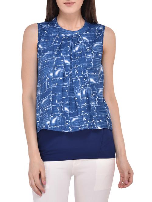 blue poly crepe top - 13747465 - Very Small Image - 1