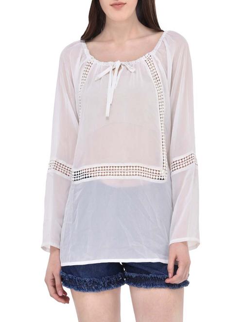 women's straight tie-up neck top - 13747504 - Very Small Image - 1