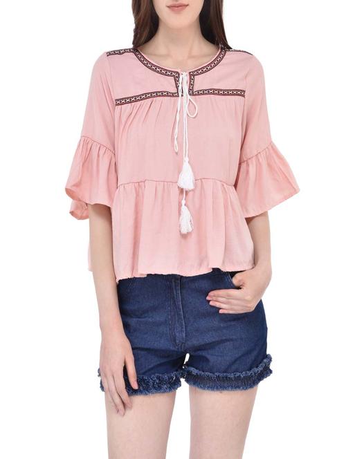 orange rayon ruffled top - 13747539 - Very Small Image - 1