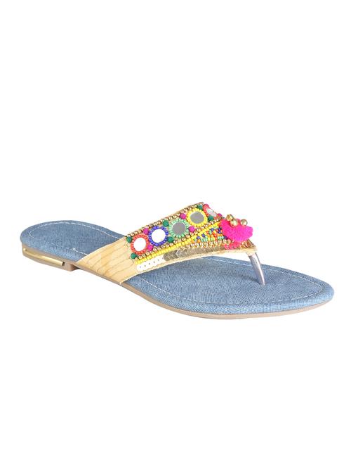 blue pom poms toe separator kolhapuri - 13748471 - Very Small Image - 1