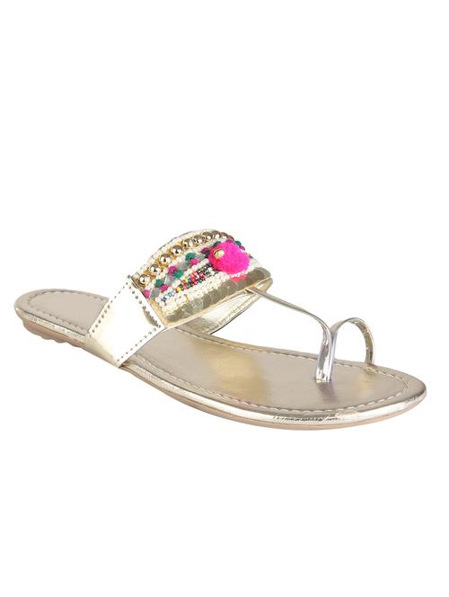 Gold Pom Poms One Toe kolhapuri - 13748472 - Very Small Image - 1