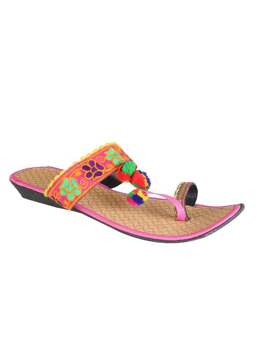 Pink Pom Poms One Toe kolhapuri - 13748475 - Very Small Image - 1