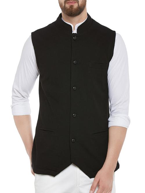 solid black cotton waist coat - 13749273 - Very Small Image - 1