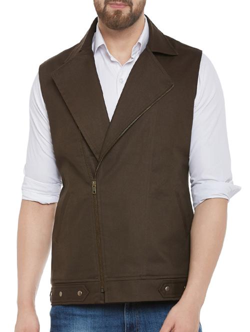 solid brown cotton formal jacket - 13749276 - Very Small Image - 1