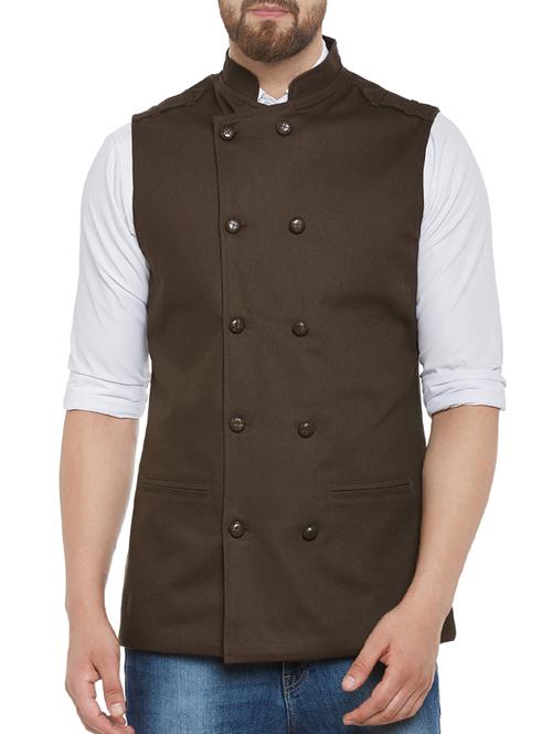 brown cotton nehru jacket - 13749281 - Very Small Image - 1