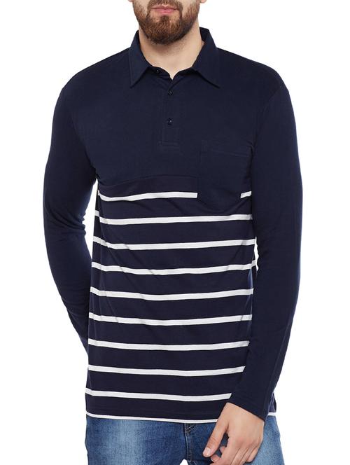 navy blue cotton striped t-shirt - 13749298 - Very Small Image - 1