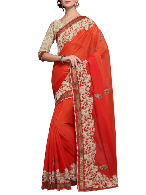 red silk embroidered saree with blouse - 13751946 - Very Small Image - 1