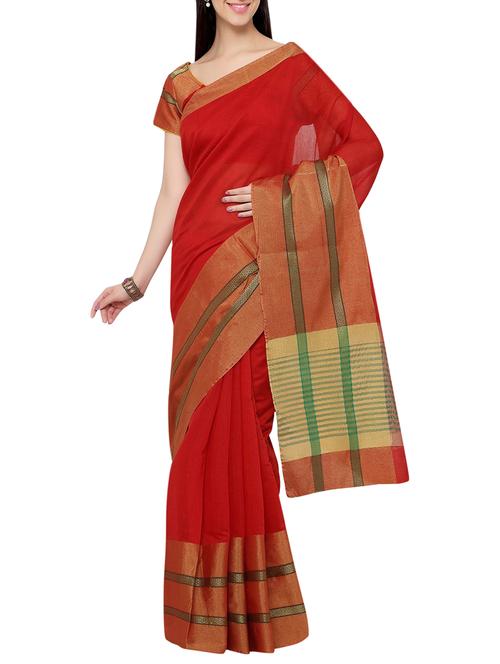 red cotton silk woven saree with blouse - 13752257 - Very Small Image - 1