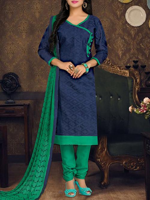 blue cotton printed churidaar suit dress material - 13754441 - Very Small Image - 1