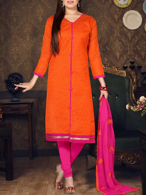 orange cotton zari work churidaar suit dress material - 13754449 - Very Small Image - 1
