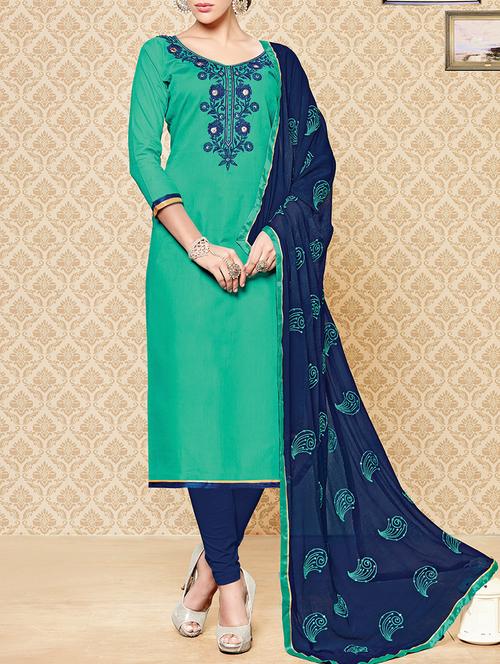 green cotton embroidered churidaar suit dress material - 13754471 - Very Small Image - 1