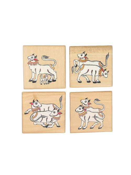 direct create wooden cow printed coaster set of 4 - 13756181 - Very Small Image - 1