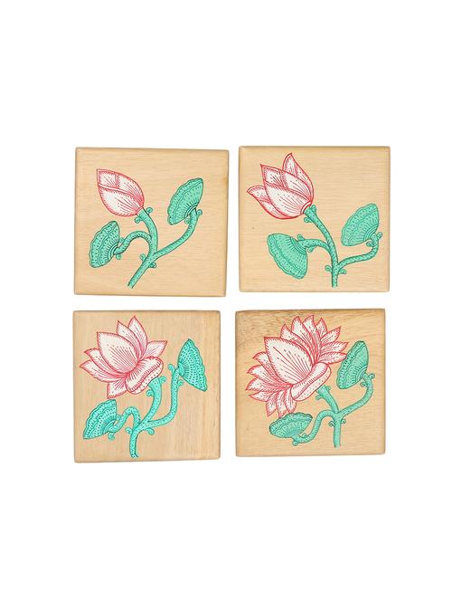 direct create wooden floral printed coaster set of 4 - 13756182 - Very Small Image - 1