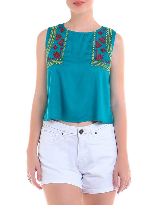 blue embroidered viscose top - 13756949 - Very Small Image - 1