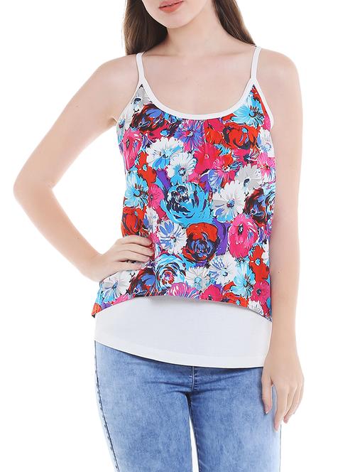 white floral printed viscose layered top - 13756957 - Very Small Image - 1