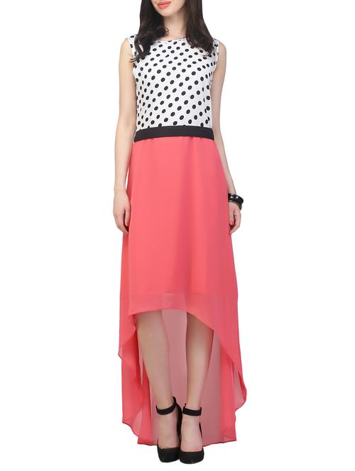 pink polka dot georgette high low dress - 13757074 - Very Small Image - 1